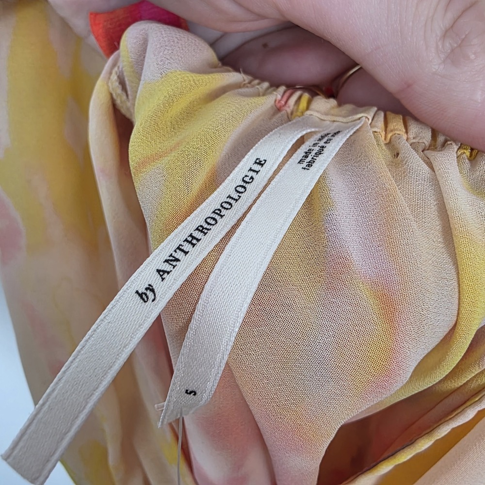 Anthropologie Yellow Pink Colorful Sleeveless Summer Semi-Sheer Maxi Dress Sz S - Picture 4 of 8